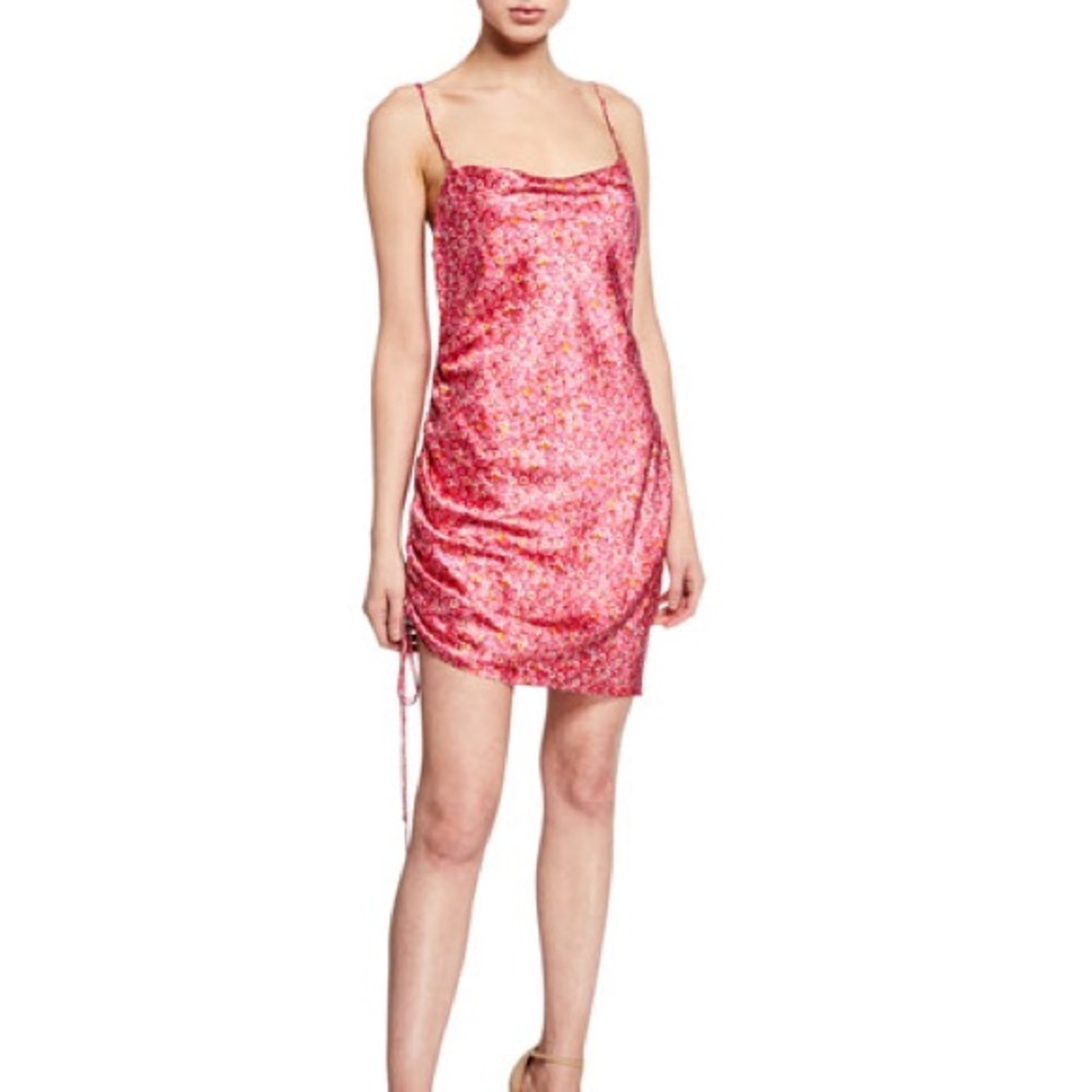 Cinq à Sept Pink Astrid Ditsy Satin Floral Mini Ruc Cocktail Dress size 4💝🌸🌸